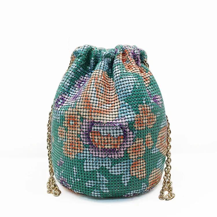 

Foreign Trade Fashion Printed Aluminum Sheet Chain Bag Drawstring Bag Handbag Bucket Casual Bag a Generation of Fat Wholesale