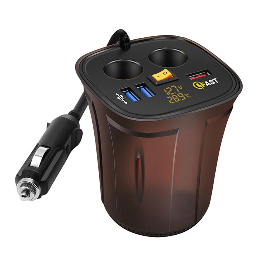 

Cup Holder Cigarette Lighter Voltmeter 12V Charger Voltage Temperature QC3.0 USB Car Fast Charger
