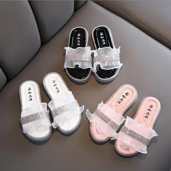 

Kids Sandals Toddler Baby Girls Sandals Pearls Crystal Ruffles Princess Shoes Slippers Comfortable Casual Summer Children Shoes