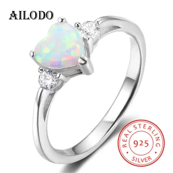 

Ailodo 100% Real 925 Sterling Silver Rings For Women Romantic Heart Shape White Opal CZ Pave Engagement Wedding Rings 19NOV20