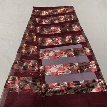 

Hot Sale Nigerian Laces Fabrics 2020 red/gold High Quality Tulle African Laces Fabric Wedding African French Net Lace