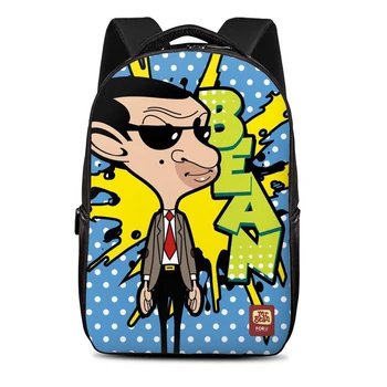 

WHEREISART Cute Mr.Bean Pattern Schoolbag for Girls Boys Students Lightweight Bags Laptop Zipper Soft Canvas Backpacak Mochila