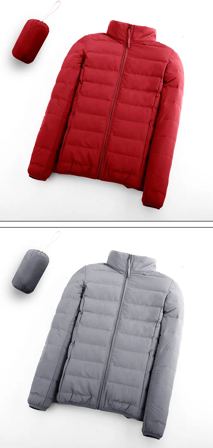 Fall Winter Women Warm Jacket Duck Down Filler Fashion Female Bomber Short Coat Slim Cropped Jacket Stand Collar Grey Black