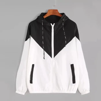 

women's hooded patchwork long jacket 2020 autumn casual female coats o neck zipper with pockets loose outwear chaquetas mujer