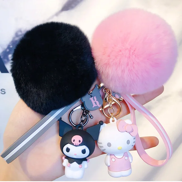 Fluffy Sanrio Plush Keychain Cartoon Kitty Kuromi My Melody Cinnamoroll Plush Pendant Doll Bag Car Key Chain Gifts for Kids&girl 2