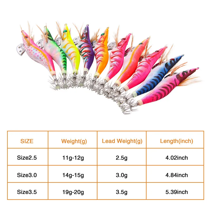 Fishing lure 10Pcs 12g-20g squid bait wooden shrimp jig hook with rattle octopus lures cuttlefish luminous jigging