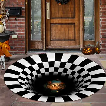 

Halloween Doormat Clown Deep in Visual illusion Funny Scary Round Floor Mat Rug Nonslip Carpet 3D Printing Living Room Door Mat