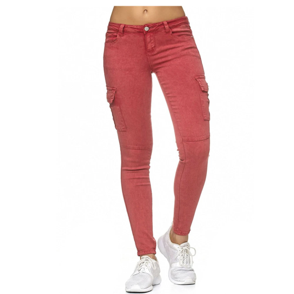 VFR20 red Женские Стрейчевые джинсы, модные женские джинсы размера плюс, одноцветные, с низкой талией, повседневные удобные мягкие женские обтягивающие джинсы с карманами - Цвет: VFR20 red