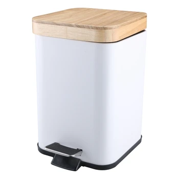

Promotion! Cosmetic Pedal Bin 3L with Lid Made Of Real Bamboo Bathroom Garbage Can with Soft Close Small Trash Can White
