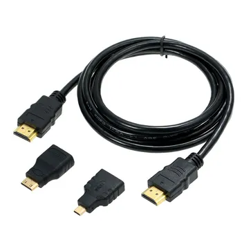

3 in 1 HDMI Cable Cord HDMI Male to Male Wire Line + Micro HD Adaptor + Mini HD Adapter 1.5M