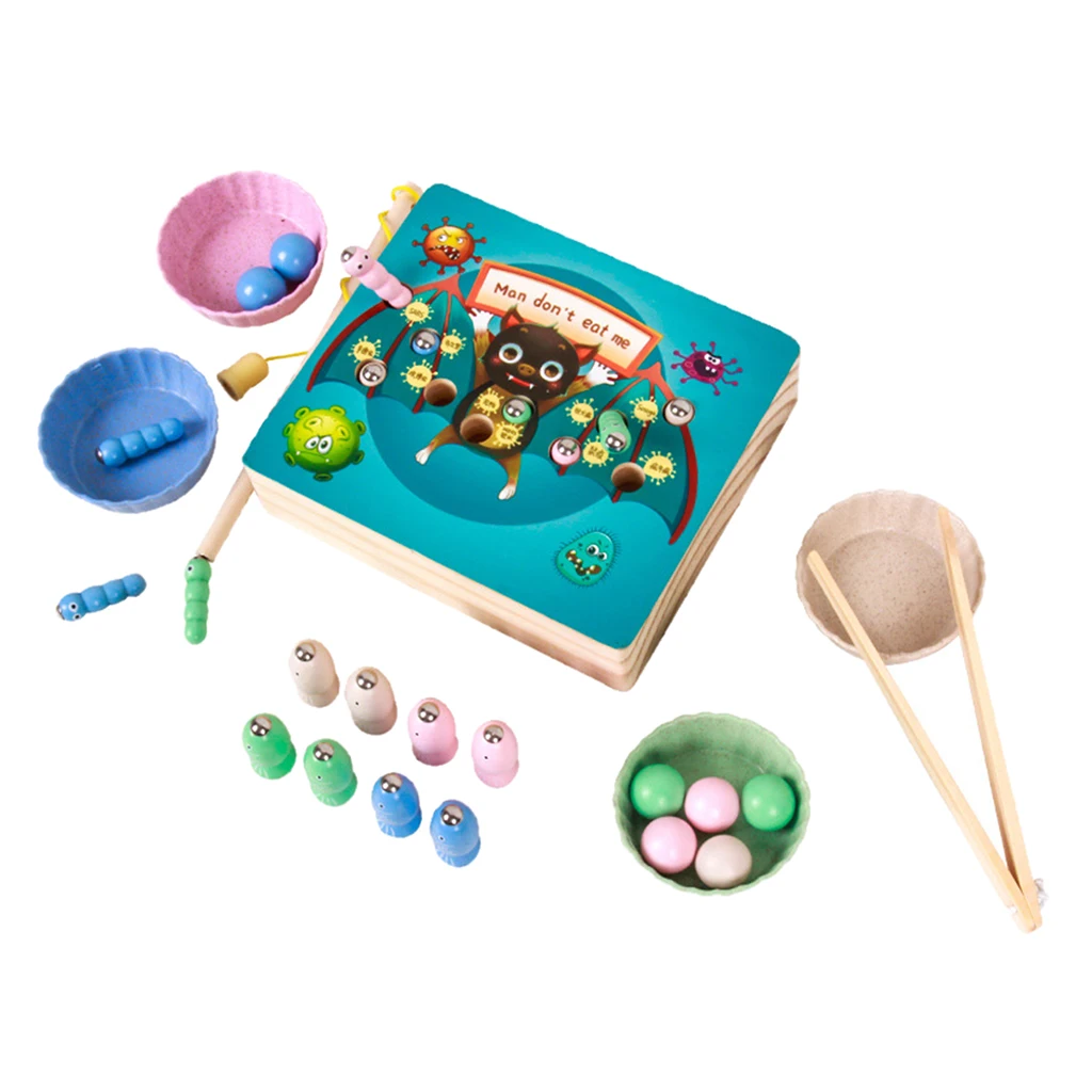 Montessori Wooden Educational Toys Hands Brain Training Clip Fishing Beads Puzzle Board Math Game Memory Chess Toys for Children