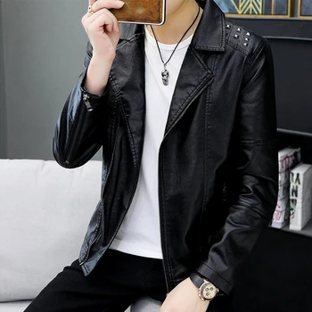 

New Fashion Men's Wool Casual Lapel Sheepskin Plush High Quality PU Leather Jacket European Plus Velvet Jacket