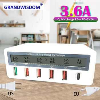 

pd Ports Smart travel QC Charger 3.0 Charging Multi-Port Travel Charger LCD Digital Display Station Multi-Port USB Charging