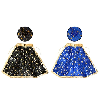 

2 Set Halloween Costumes Witch Wizard Cloak with Hat for Kids Boys Girls - Black & Blue