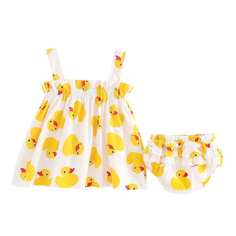 

Summer Kids Girls Baby Clothes 2 pcs Sets Cartoon Cotton Sleeveless Tops Pants Suits