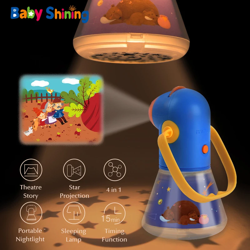 Детская яркая лампа 4 в 1, обновленный детский проектор со сказками игрушечная лампа для сна, детская Звездная ночь, светящаяся игрушка, подарок для мальчика девочки