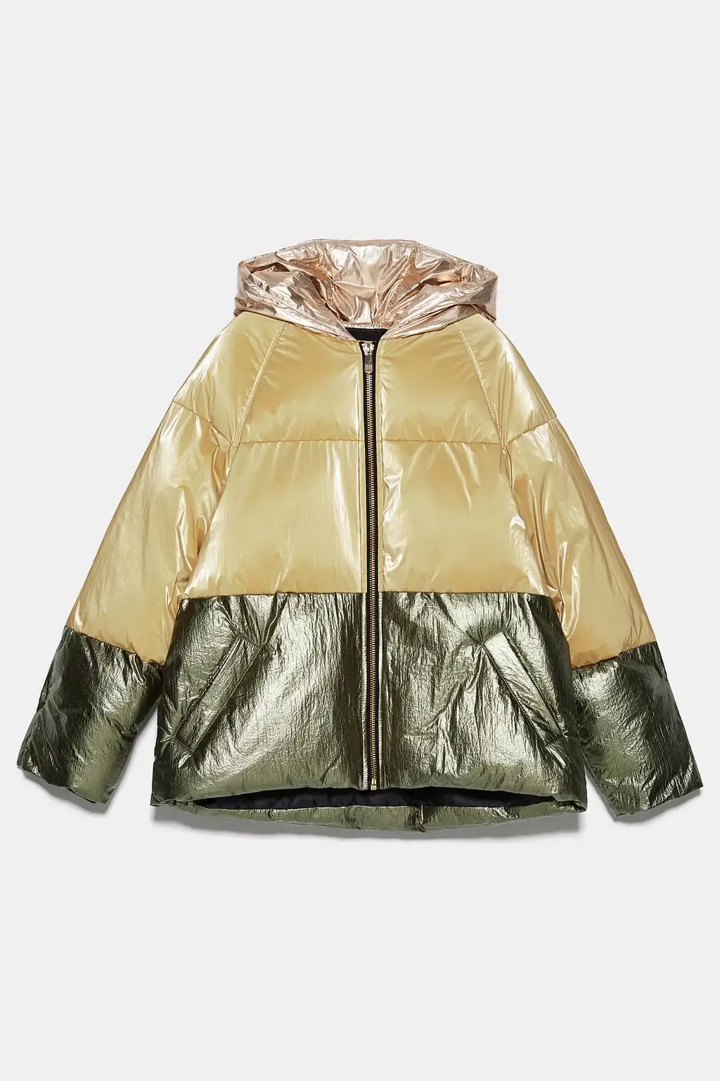 ZA/Новинка зимы; толстая куртка-пуховик с капюшоном; блестящий металлический цвет; Водоотталкивающее теплое пальто на молнии; парки с карманами; уличная одежда