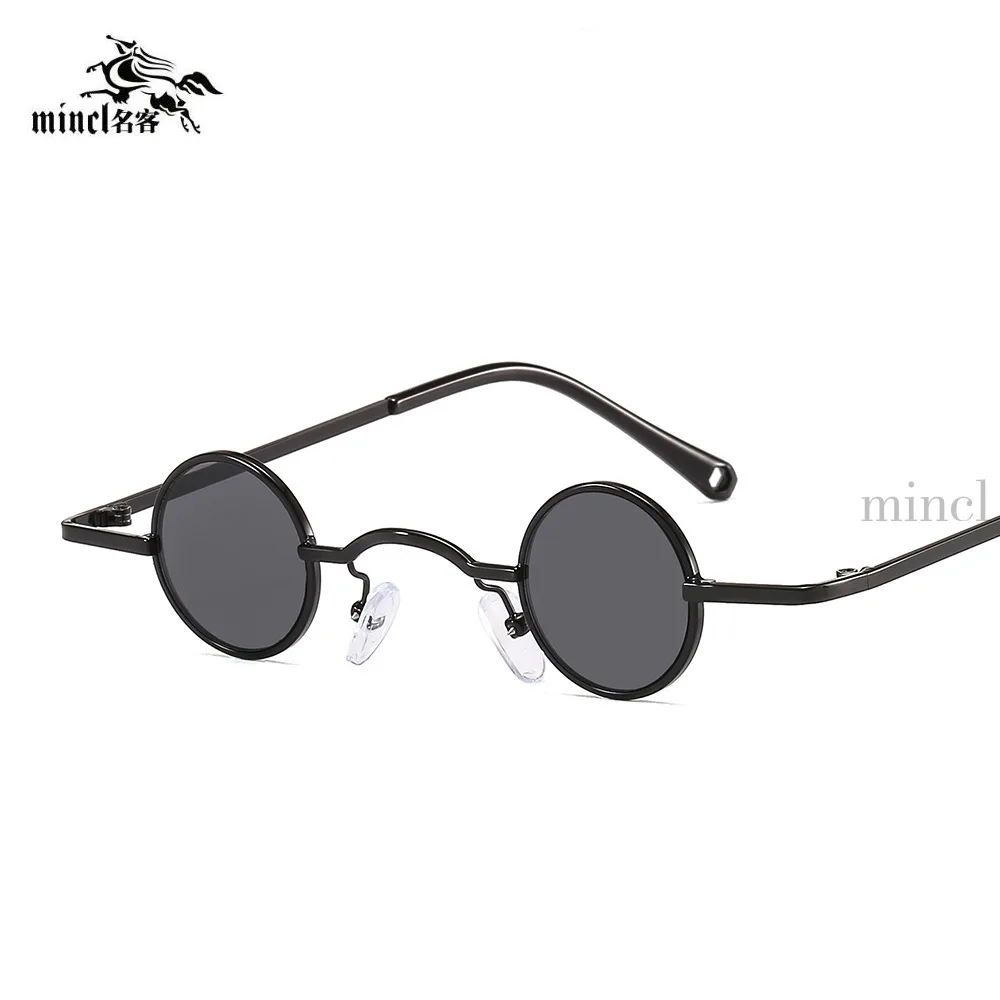 Small Size Round Sunglasses Men Cool Hip Hop Retro Punk Sun Glasses Metal Frame Fashion Women Eyewear Mirror UV400 with Box NX - Цвет линз: black