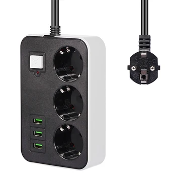 

Smart USB Power Strip Socket EU Plug 3 Sockets 3USB Port Big Plug Extension Patch Board 1.8M Extension Cord Charger Power Strips