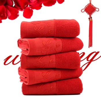 

Wholesale Wedding Cotton Red Towel 2 Styles Avaliable Face Embroidered Eco-friendly Fiber Natural Towel Cotton
