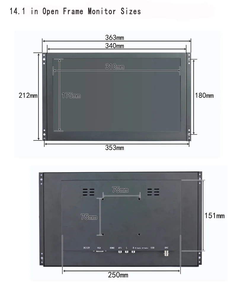 14.1-inch-open frame sizes