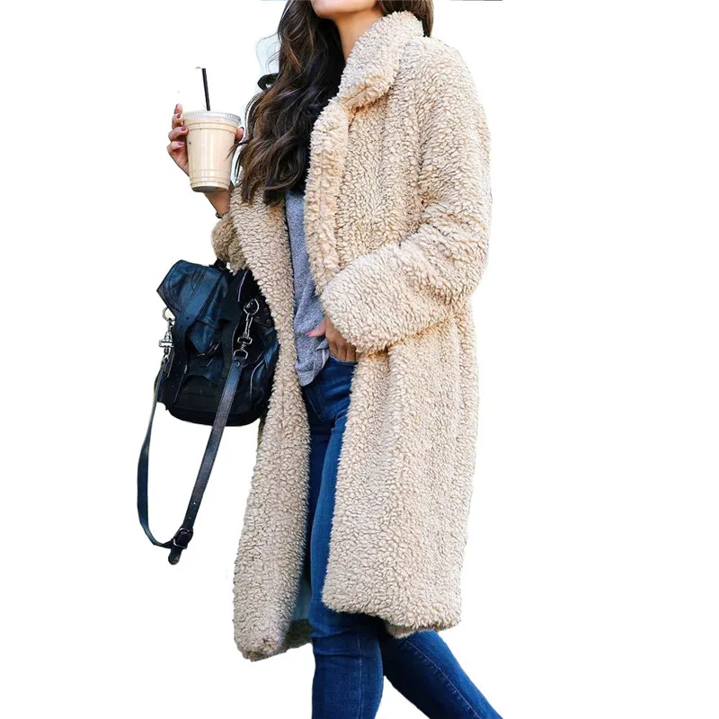Female Women Long Jacket Coat Autumn Winter Casual Warm Thick Long Sleeve Outwear Coat Turn-Down Collar Overcoat Capes Plus Size