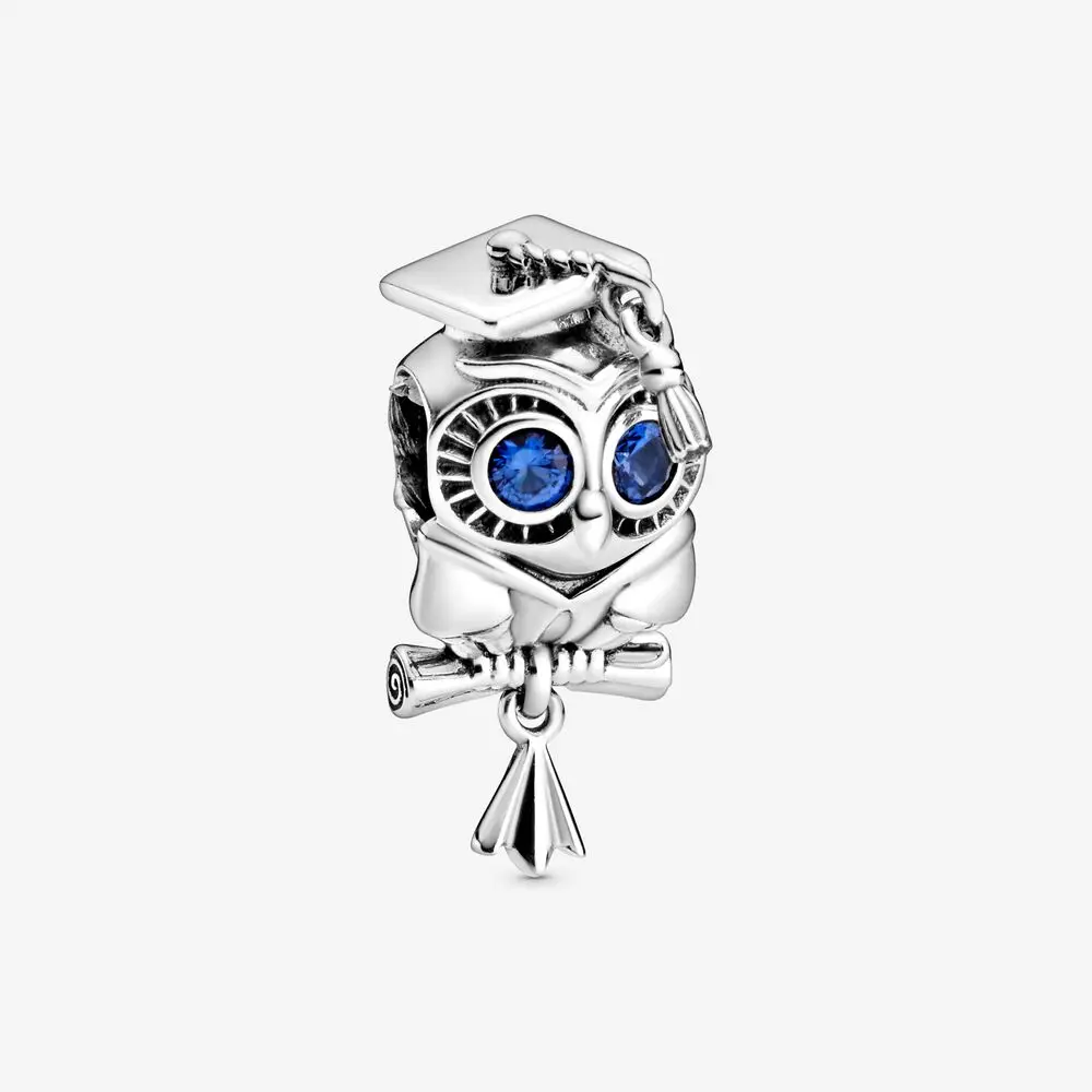 925 Sterling Silver Wise Owl Scholar Books Bead for European Charm Bracelet 