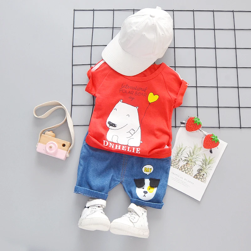 Infant Baby Boys Clothes Summer Cartoon Cotton O-neck T-Shirt Denim Shorts Toddler Kids Boy Clothing Set 1 2 3 4 Years | Детская одежда