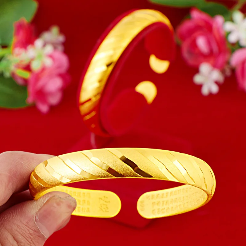 

Classic Cuff Bangle Women Solid Jewelry Yellow Gold Filled Female Gift