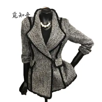 

Temperament Gray Wool Coats Women 2020 Autumn New Chic Suit Jacket Female Slim Short Plaid Woolen Coat All Match Outwear f1738