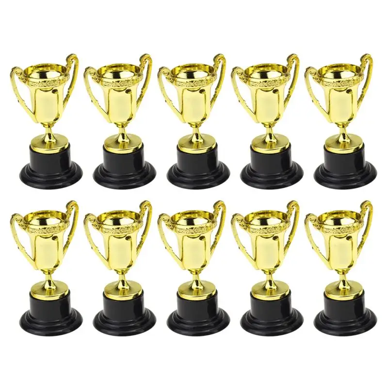 10PCS Plastic Shiny Mini Winner Trophies Gold Cups Toy Trophies for