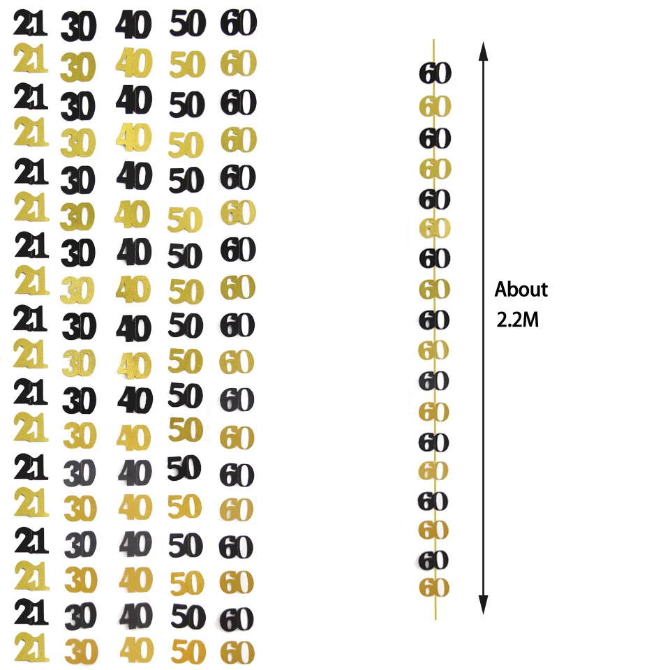 Черное золото номер 21 30 40 50 60 с днем рождения баннер Бумага овсянка гирлянда 30th 40th 50th День Рождения украшения для взрослых