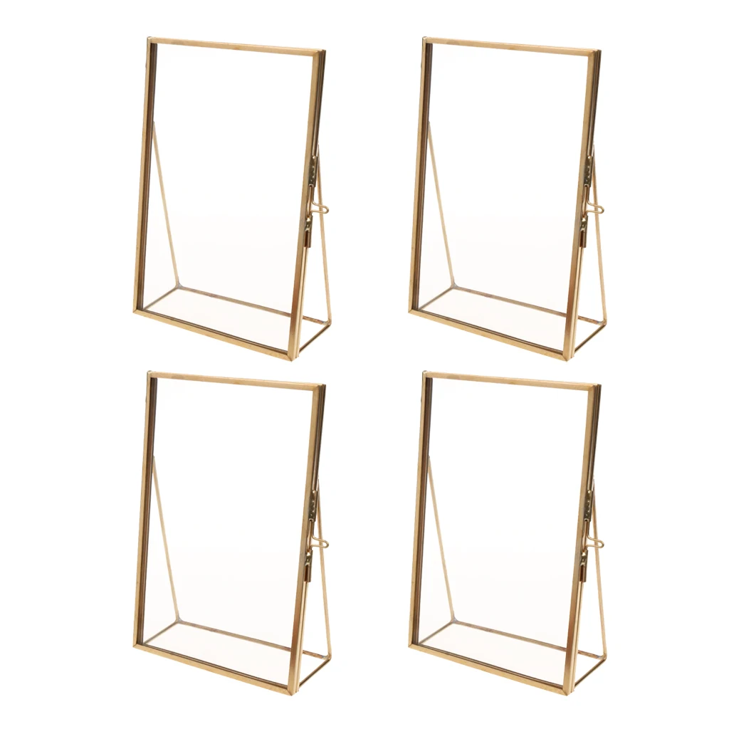 4PC Glass Photo Picture Frame Portrait Home Decor Freestanding - Gold