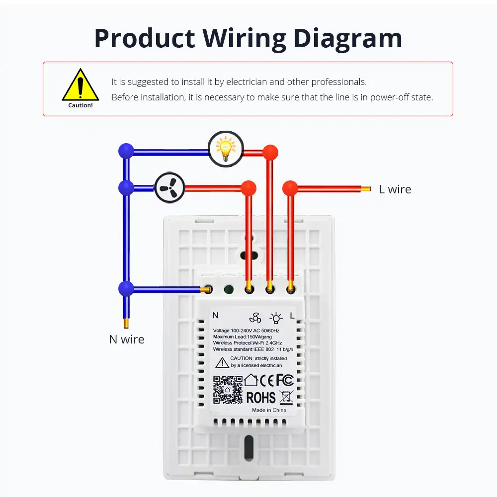 Smart Wifi Switch For Fan Light Compatible With Alexa Google Home