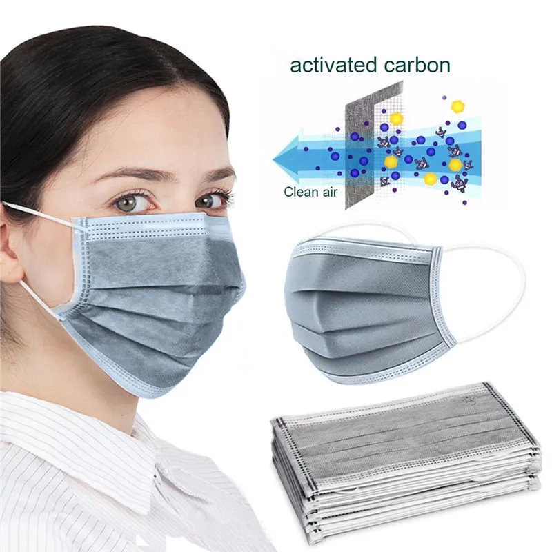 

100 Pcs Anti PM2.5 Non-woven Mouth Mask Disposable Black Masks 4 Layers Anti Folg Dust Breathable Filter Safety Face Mask