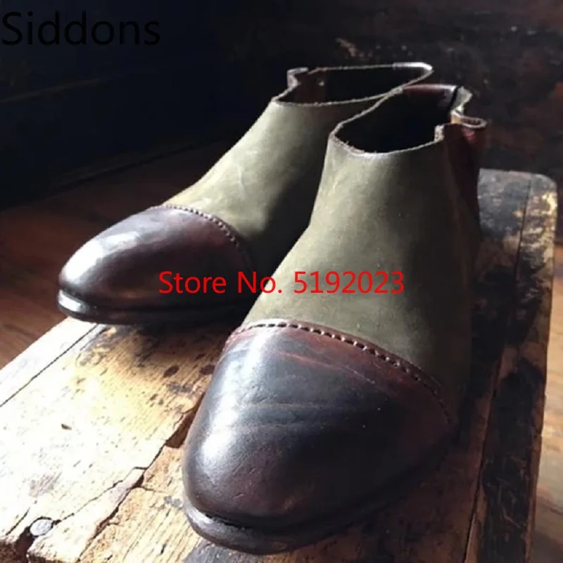 

Men's Brown Cyan Leather Stitching Retro Boots Casual Dress Shoes Brogue Shoes Winter Ankle Boots Vintage Classic Male D189
