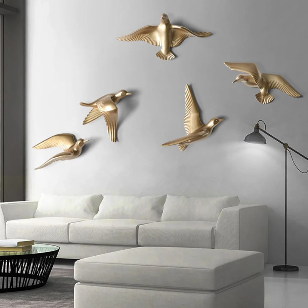 5Pcs Resin Seagull Sculptures Animal Model Statue TV Background Wall Hanging Decor for Home Living Room Hotel Office