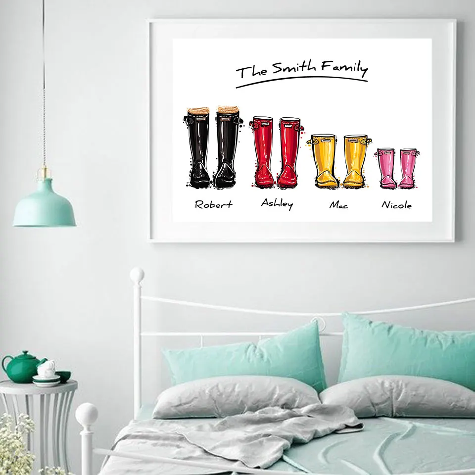 Custom-Family-Print-Gift-Personalised-Poster-Wellies-Wall-Art-Canvas-Painting-Wellington-boot-Wall-Pictures-For (2)