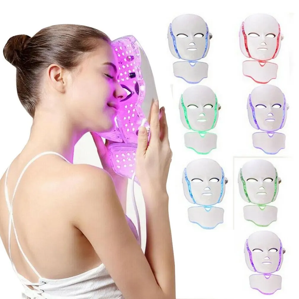 7 цветов светодиодный маска для лица фотон омоложение кожи терапия маска для лица и шеи инфракрасный светильник отбеливающая восстанавливающая маска для удаления акне