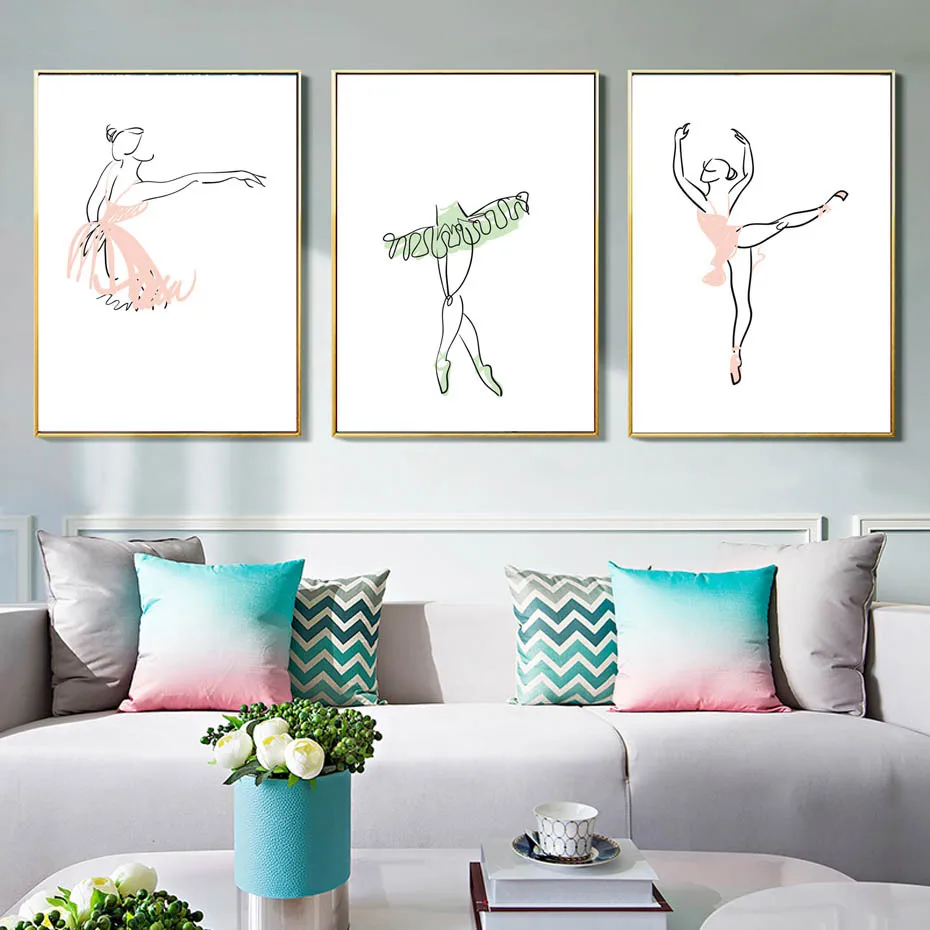 Ballerina Ballet Dancer Girl Art Line Drawing Canvas Poster Minimalist Print Wall Picture Modern Home Decoration | Дом и сад