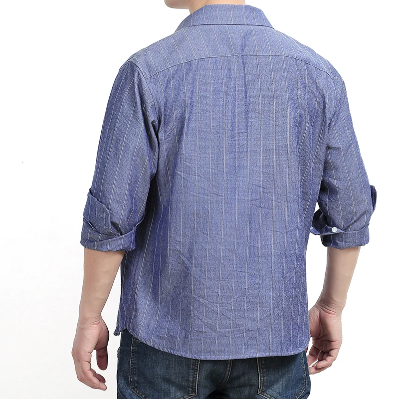 6XL 8XL 5X Men's Oxford Cotton Fashion Stripe Casual Long Sleeve Shirts Retro Style High Quality Design Men's Dress Shirts Blous