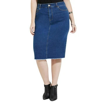 Plus Size New Fashion Women  Casual Streetwear Solid Demin Skirt Knee-length Pocket Demin Skirt 3XL 4XL 5XL 6XL