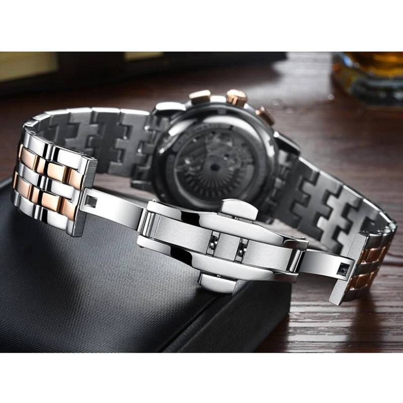 CARNIVAL Automatic Mechanical Watches Sports Men Full Steel Luxury Watch with Perpetual Calendar Clock Luminous Reloj Hombre