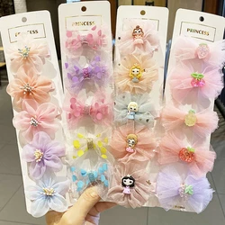 5PCS Girls Cute Colorful Lace Bow Hairpins Children Flowers Hair Clip Sweet Fashion Barrettes