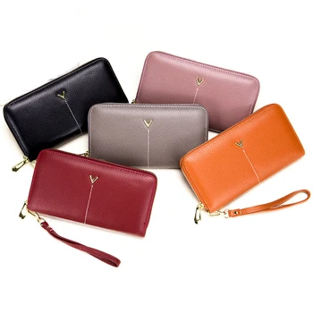 

8PCS / LOT Luxury Designer Long Women Wallet Female Large Purse Woman Genuine Leather Card Holder Elegant Ladies Wristlet Bag