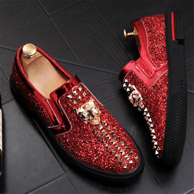 Gold Silver Luxury Men Casual Loafers Slipon Lazy Prom Flats Wedding Party Dress Shoes Sapato Social Masculino