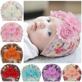 

Newborn Infant Kid Baby Girls Big Flower Cute India Cap Turban Head Wrap Beanie Hat Turban Muslim Children Patterened Hijabs
