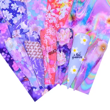 

WUF 5pcs Shell Marble Holographic Nail Foil Starry Transfer Slider Sticker Set Gradient Nail Art Wrap Decal Manicure Decor