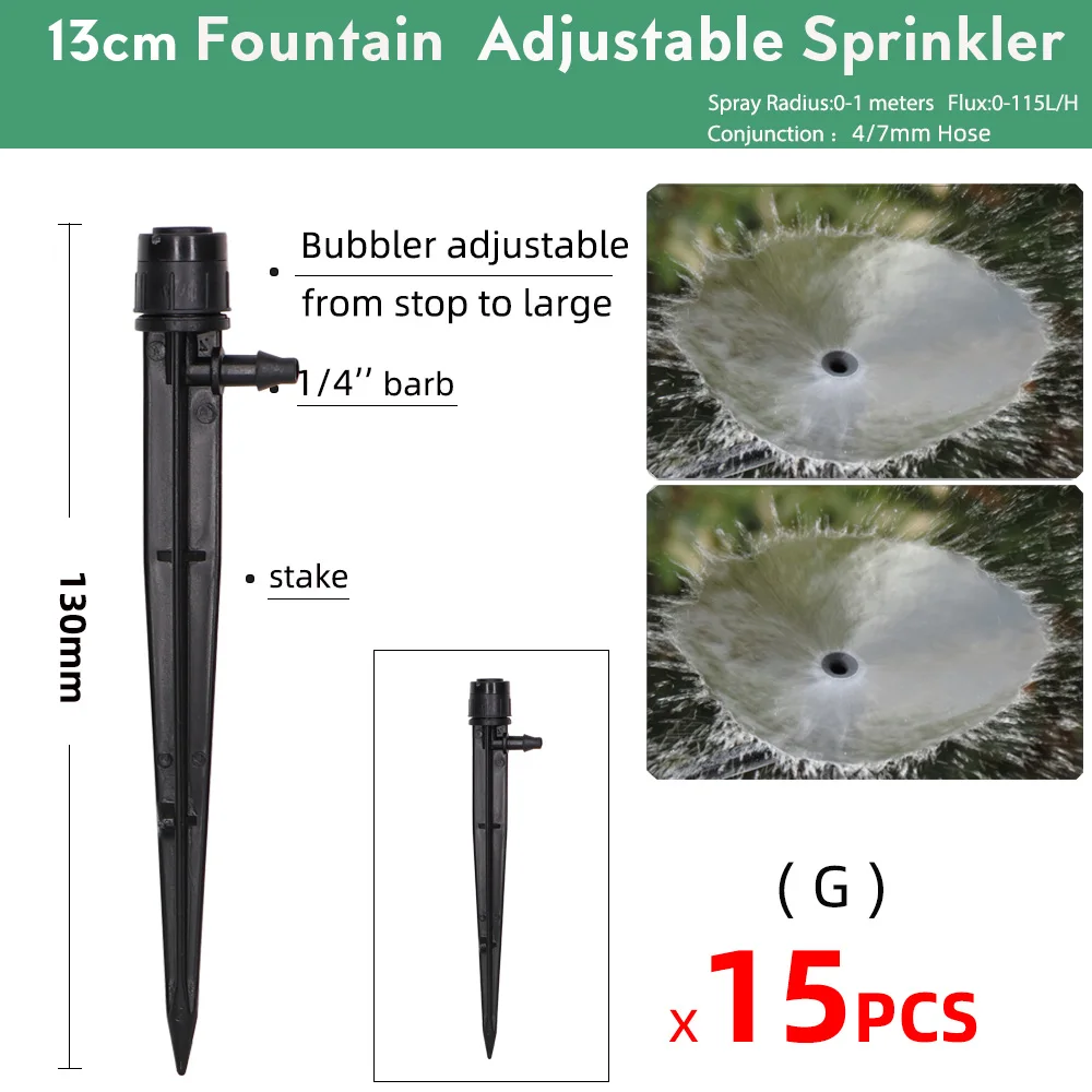 15PCS 90/180/360° Gardens Adjustable Drip Irrigation Sprinkler Misting Nozzles on 13CM Stake Dripper Inserting Ground Sprayer