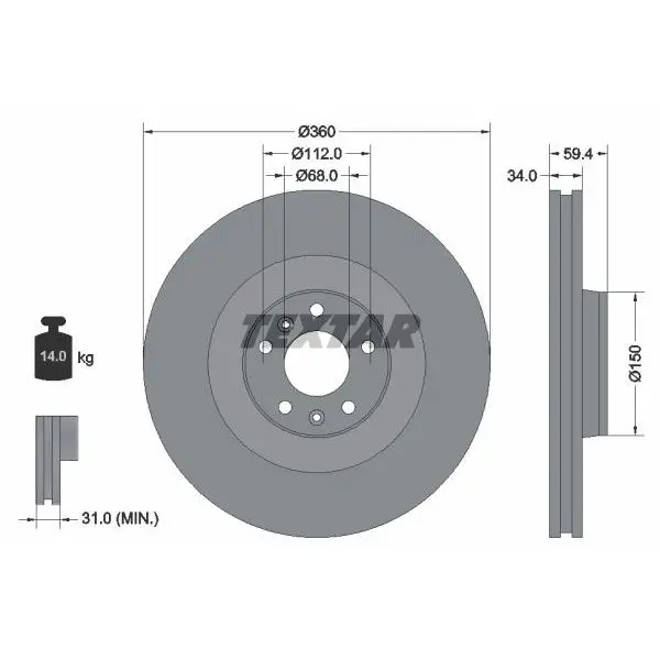Диск тормозной передний Audi A8 3.7/4.2/6.0/4.0TDi 02 TEXTAR 921